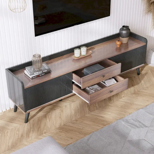 Meuble TV de 160 cm avec 2 placards et compartiments ouverts, centre de divertissement pour téléviseurs jusqu'à 70 pouces, console de télévision
