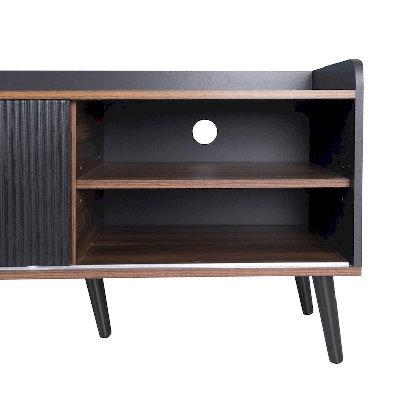 Meuble TV de 160 cm avec 2 placards et compartiments ouverts, centre de divertissement pour téléviseurs jusqu'à 70 pouces, console de télévision