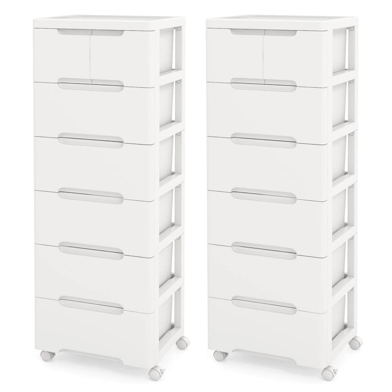 2 chariots de rangement à roulettes en plastique à 7 tiroirs avec 4 roues universelles