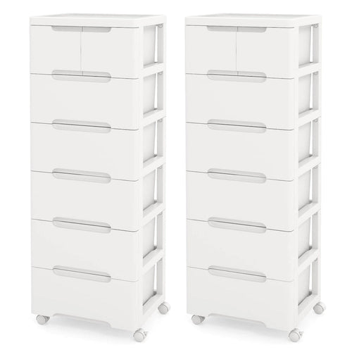 Costway 2 PCS 7-Drawer Plastic Rolling Storage Cart with 4 Universal - See Details
