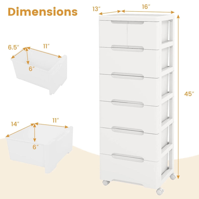 2 chariots de rangement à roulettes en plastique à 7 tiroirs avec 4 roues universelles