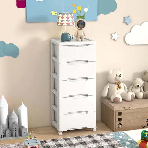 1 chariot de rangement roulant en plastique à 6 tiroirs avec 4 roues universelles - Voir détails