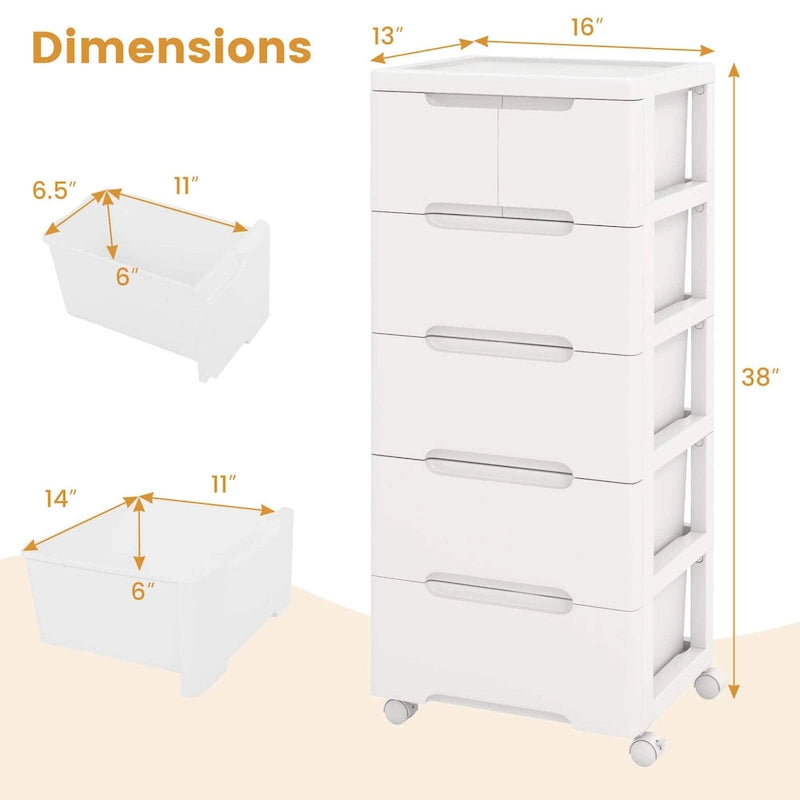 1 chariot de rangement roulant en plastique à 6 tiroirs avec 4 roues universelles - Voir détails