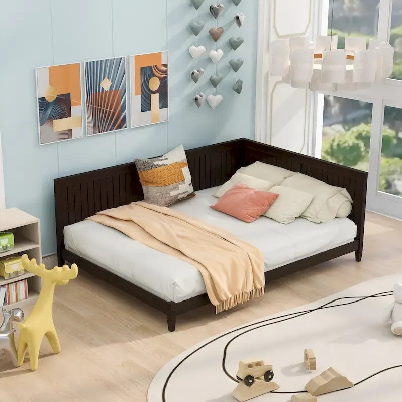 Lit de repos en bois avec dossier et accoudoirs