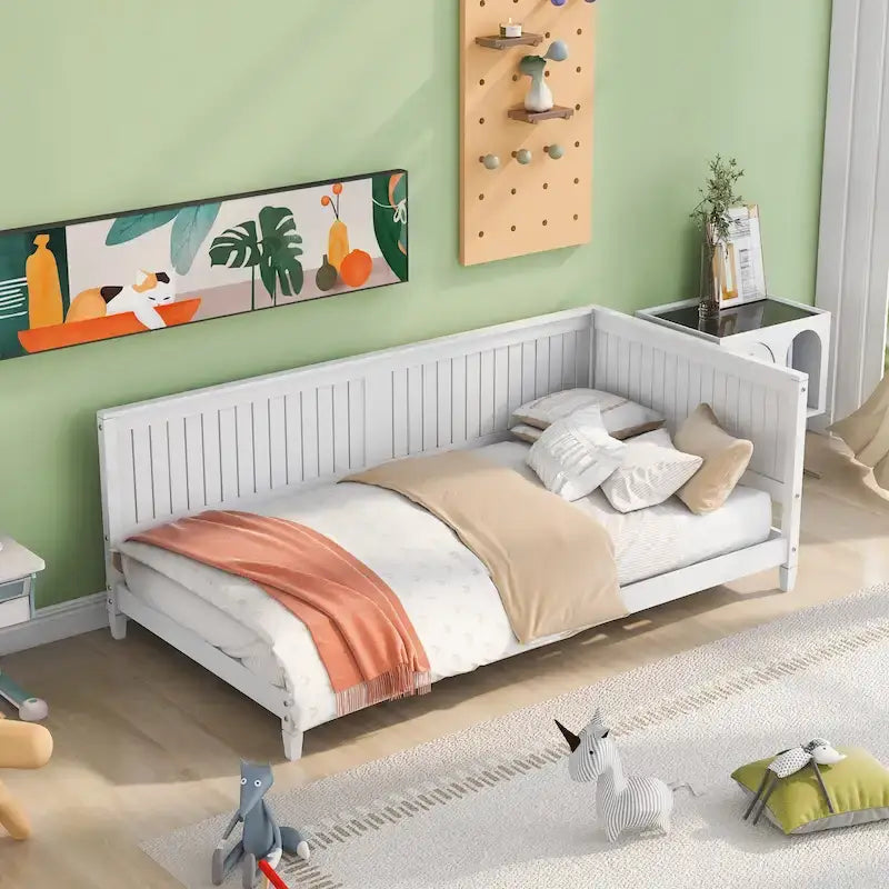 Lit de repos en bois avec dossier et accoudoirs