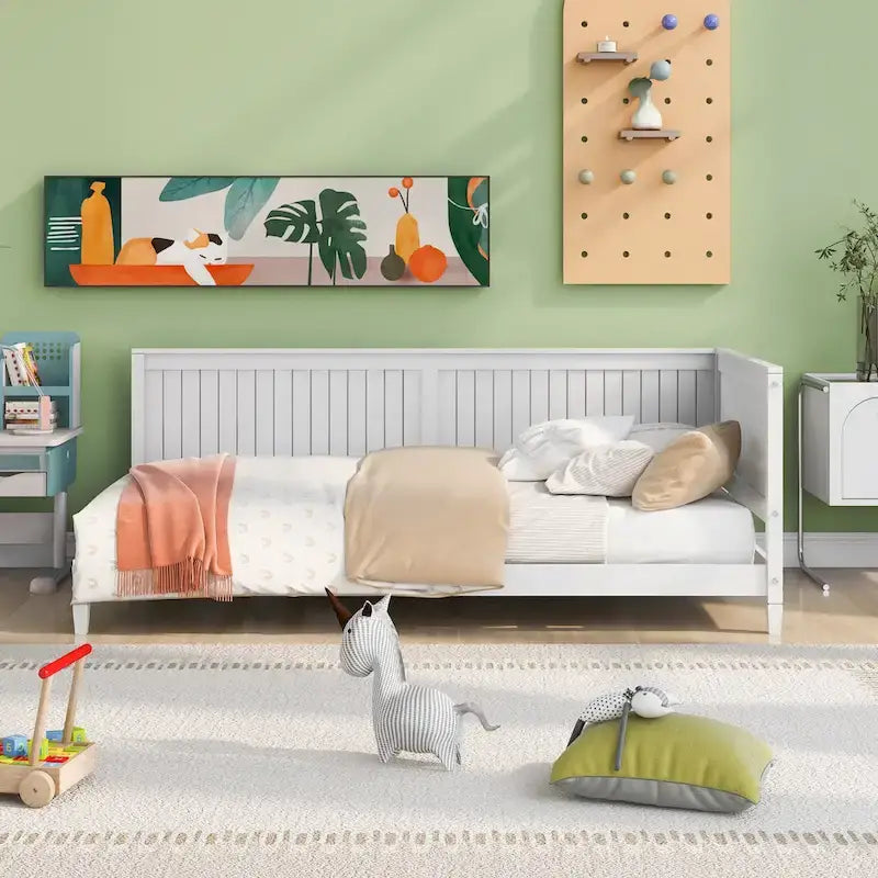 Lit de repos en bois avec dossier et accoudoirs