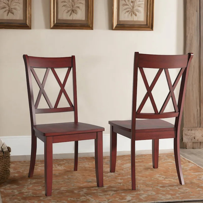 Chaises de salle à manger en bois à double dossier en X (lot de 2)