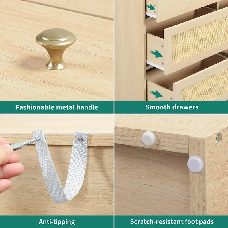 =Commode de rangement à 6 tiroirs en rotin