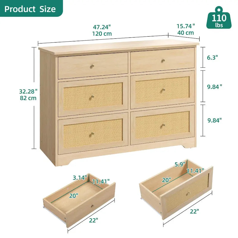 =Commode de rangement à 6 tiroirs en rotin