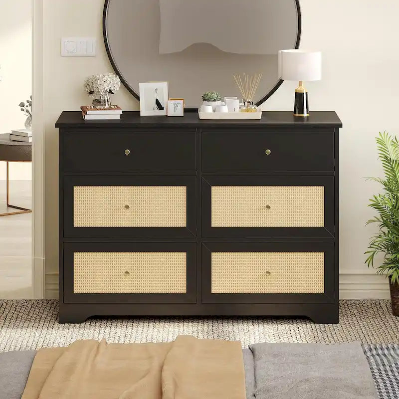 =Commode de rangement à 6 tiroirs en rotin
