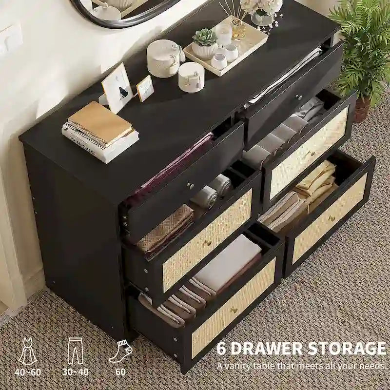 =Commode de rangement à 6 tiroirs en rotin