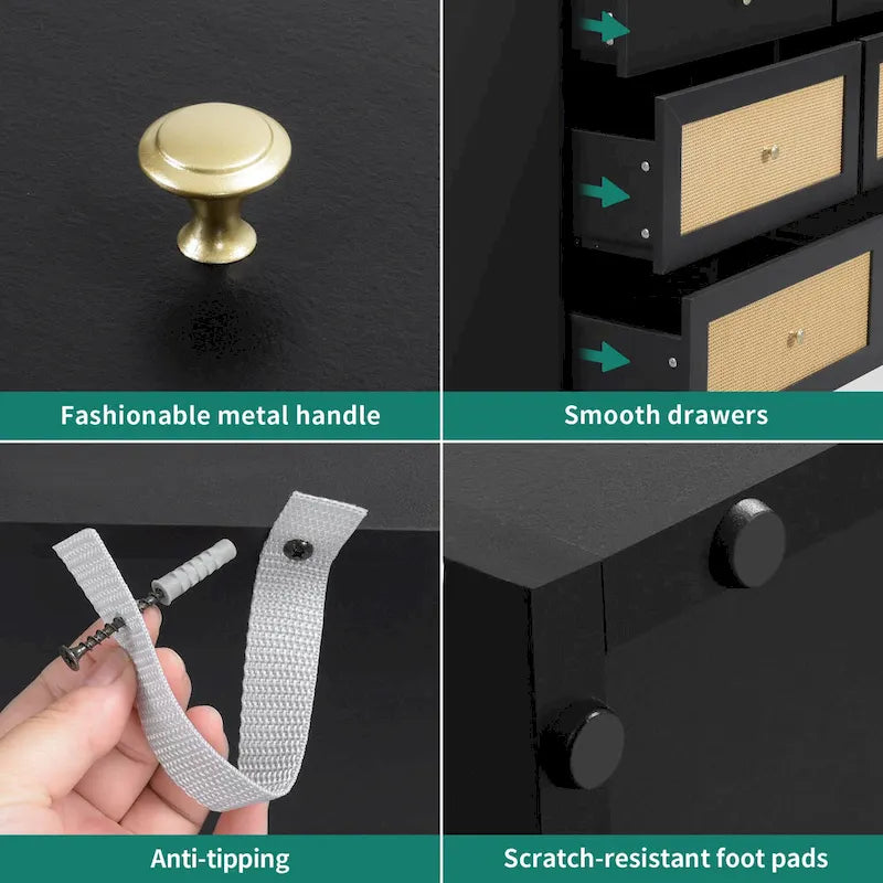 =Commode de rangement à 6 tiroirs en rotin