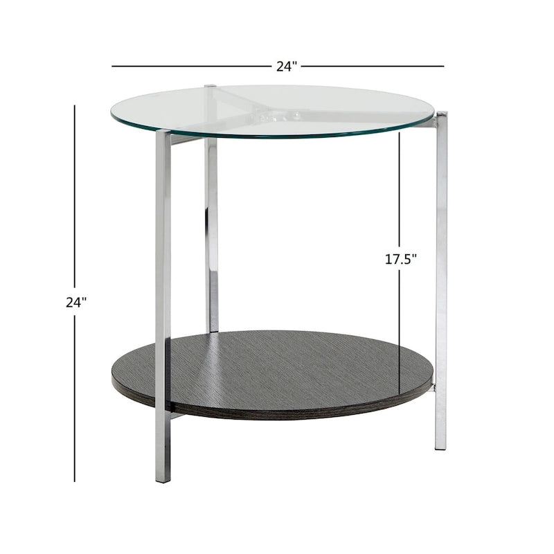 Table d'appoint Roti chromée avec plateau en verre