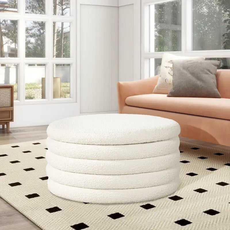 36 Poufs ronds de rangement tapissés en boucle Sherpa