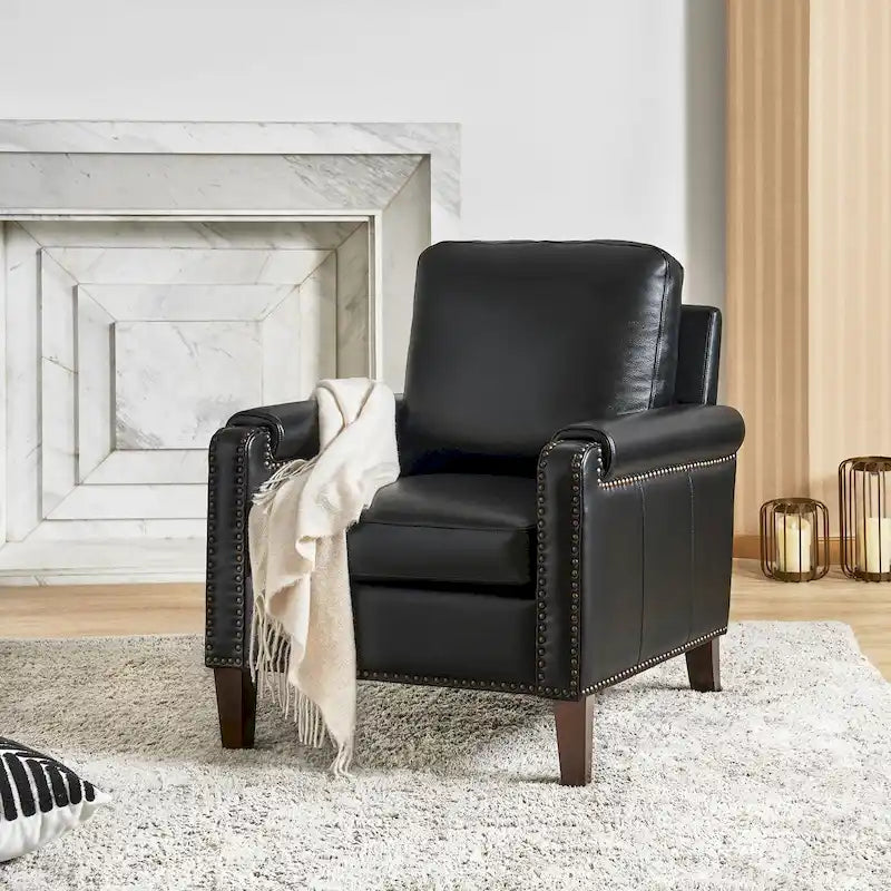 Fauteuil de transition en cuir véritable avec coussin amovible et finitions cloutées