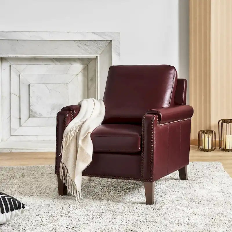 Fauteuil de transition en cuir véritable avec coussin amovible et finitions cloutées