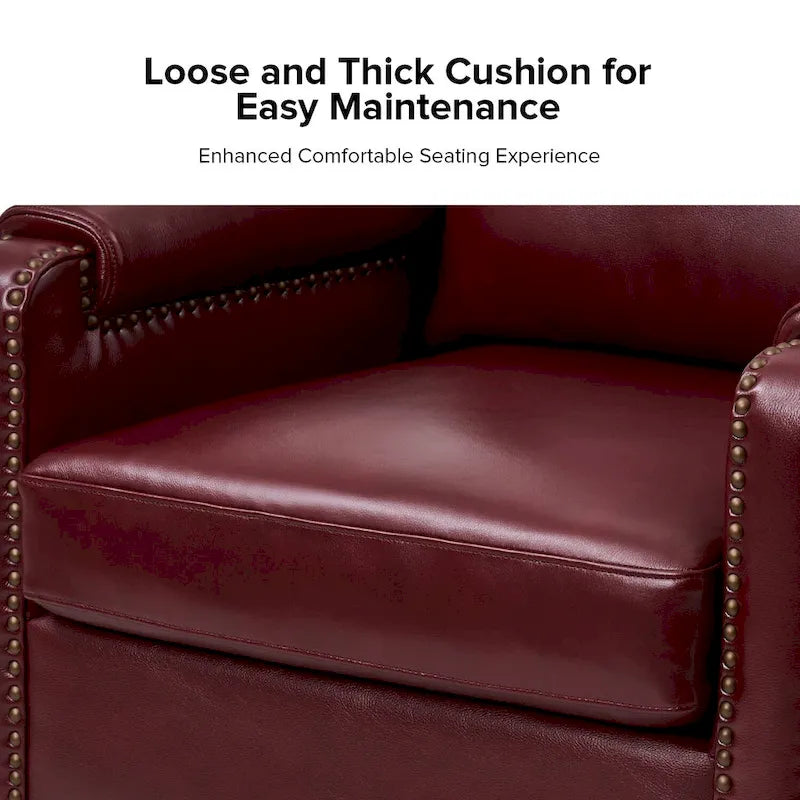 Fauteuil de transition en cuir véritable avec coussin amovible et finitions cloutées