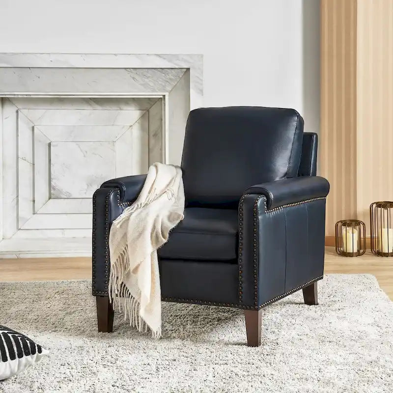 Fauteuil de transition en cuir véritable avec coussin amovible et finitions cloutées