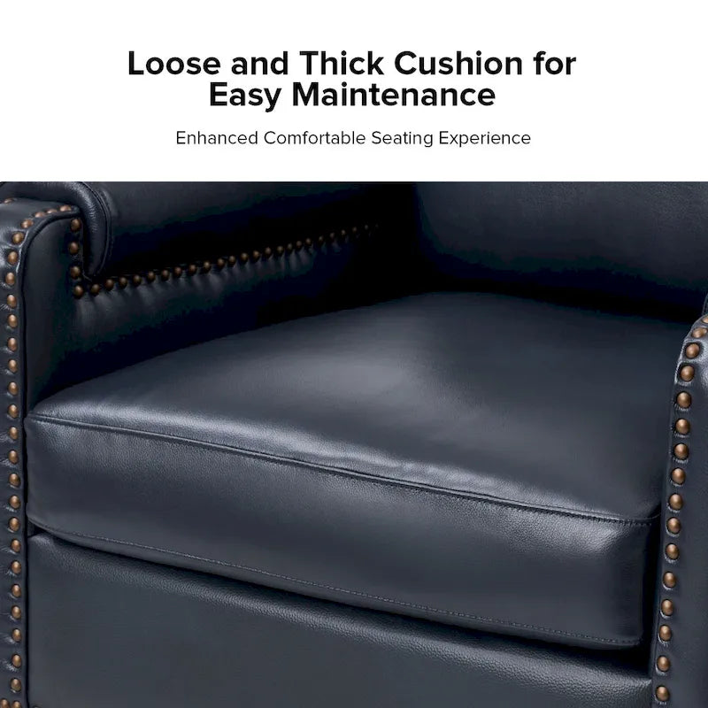 Fauteuil de transition en cuir véritable avec coussin amovible et finitions cloutées