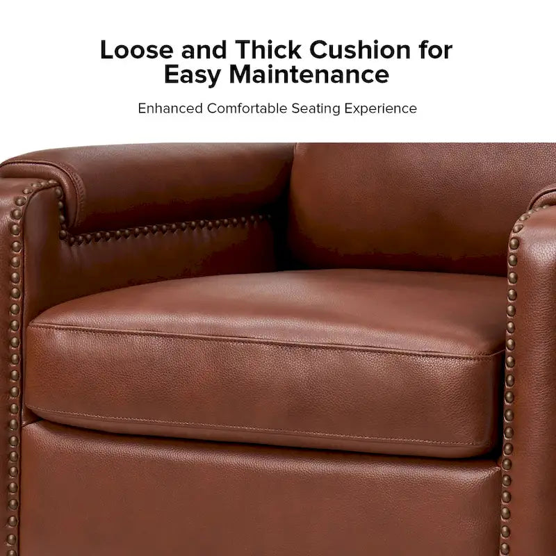Fauteuil de transition en cuir véritable avec coussin amovible et finitions cloutées