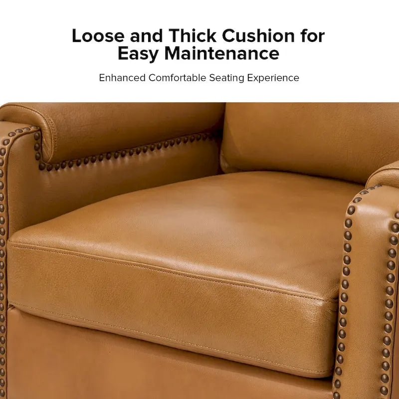 Fauteuil de transition en cuir véritable avec coussin amovible et finitions cloutées