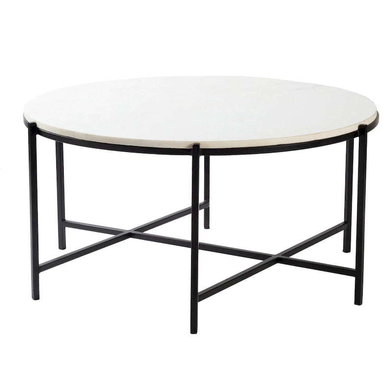 Table basse moderne artisanale en marbre et métal mat
