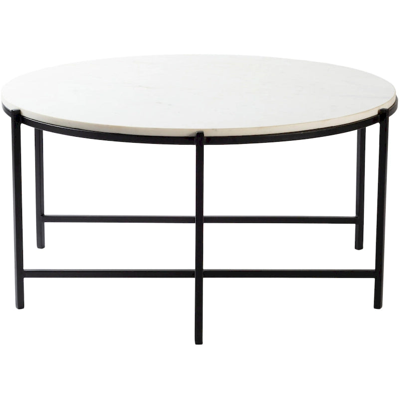Table basse moderne artisanale en marbre et métal mat