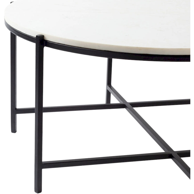 Table basse moderne artisanale en marbre et métal mat