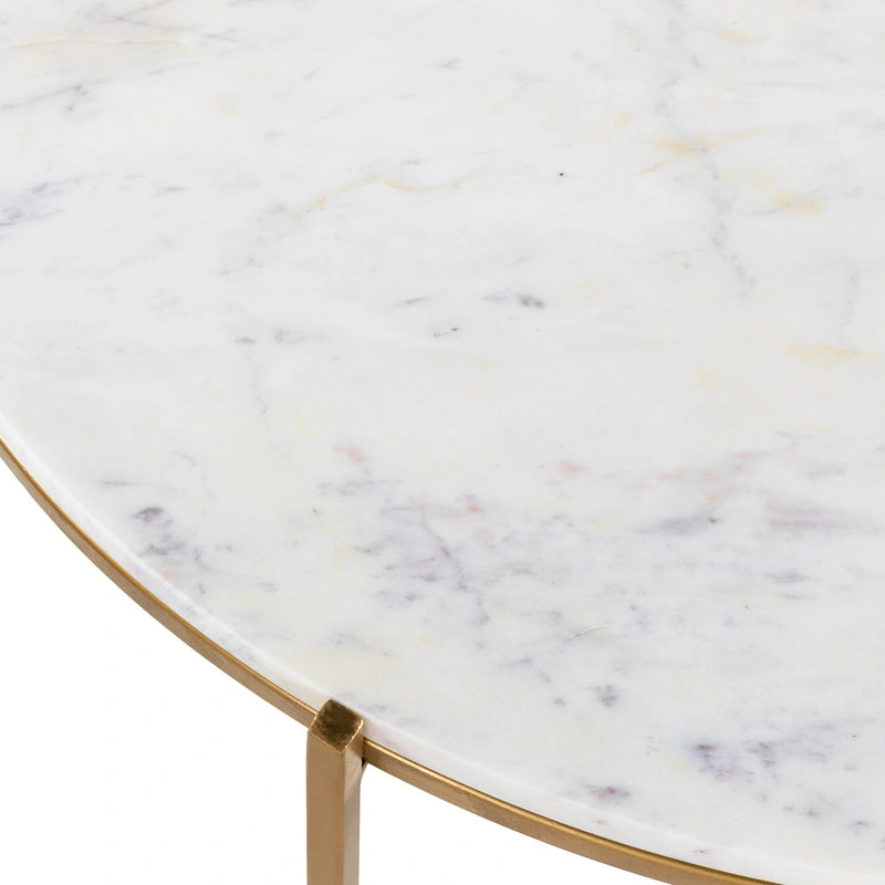 Table basse moderne artisanale en marbre et métal mat