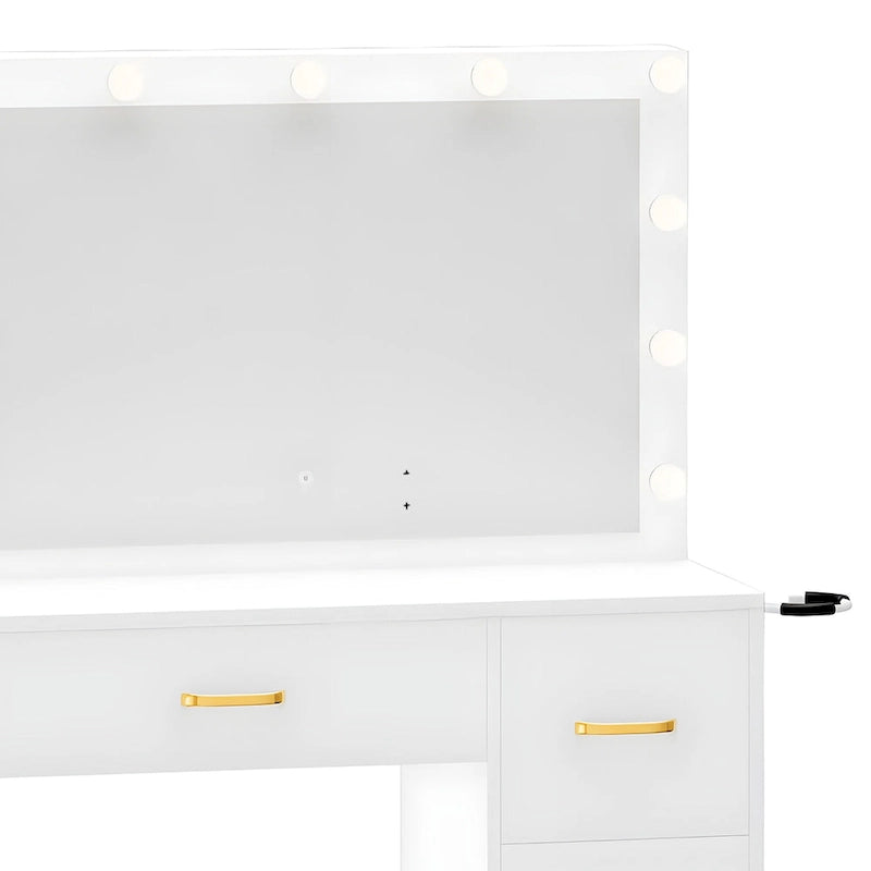 Table de maquillage miroir 35.4 avec tabouret et ampoules - 35,4L x 15,7W x 53,5H