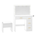 Table de maquillage miroir 35.4 avec tabouret et ampoules - 35,4L x 15,7W x 53,5H