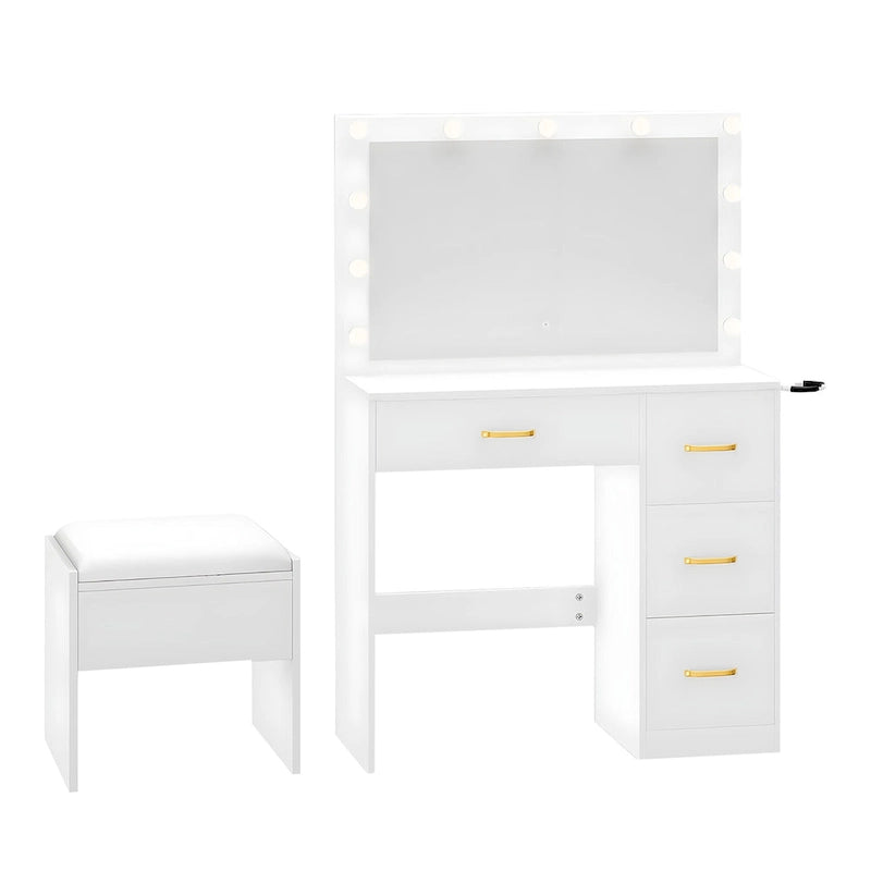 Table de maquillage miroir 35.4 avec tabouret et ampoules - 35,4L x 15,7W x 53,5H