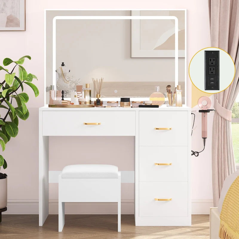 Vanity Desk Makeup Table Light Strip Mirror Dressing - 35.4L x 15.7W x 53.5H