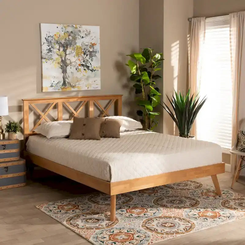 Lit plateforme en bois au fini brun contemporain