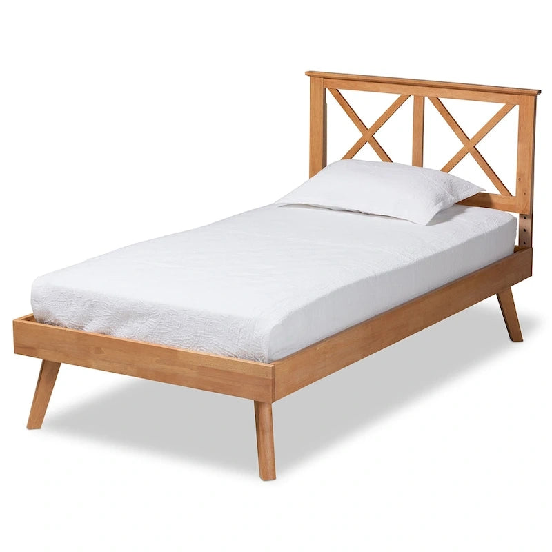 Lit plateforme en bois au fini brun contemporain