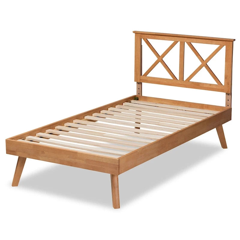 Lit plateforme en bois au fini brun contemporain
