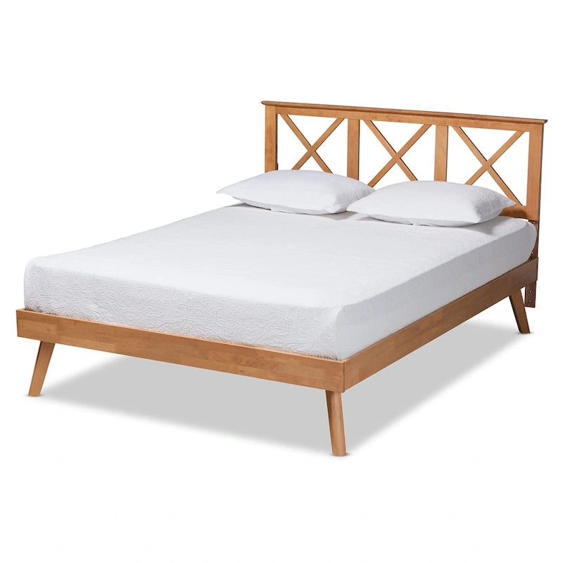 Lit plateforme en bois au fini brun contemporain