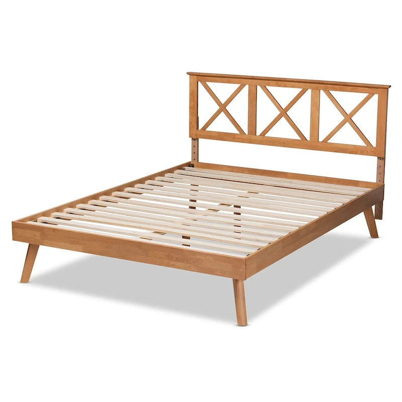 Lit plateforme en bois au fini brun contemporain