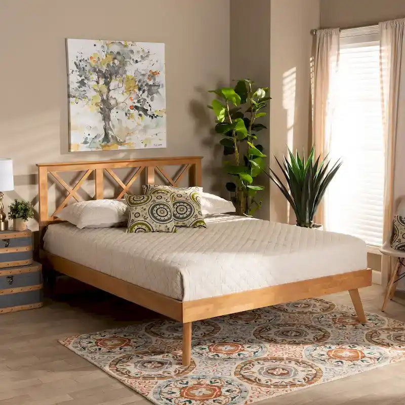 Lit plateforme en bois au fini brun contemporain