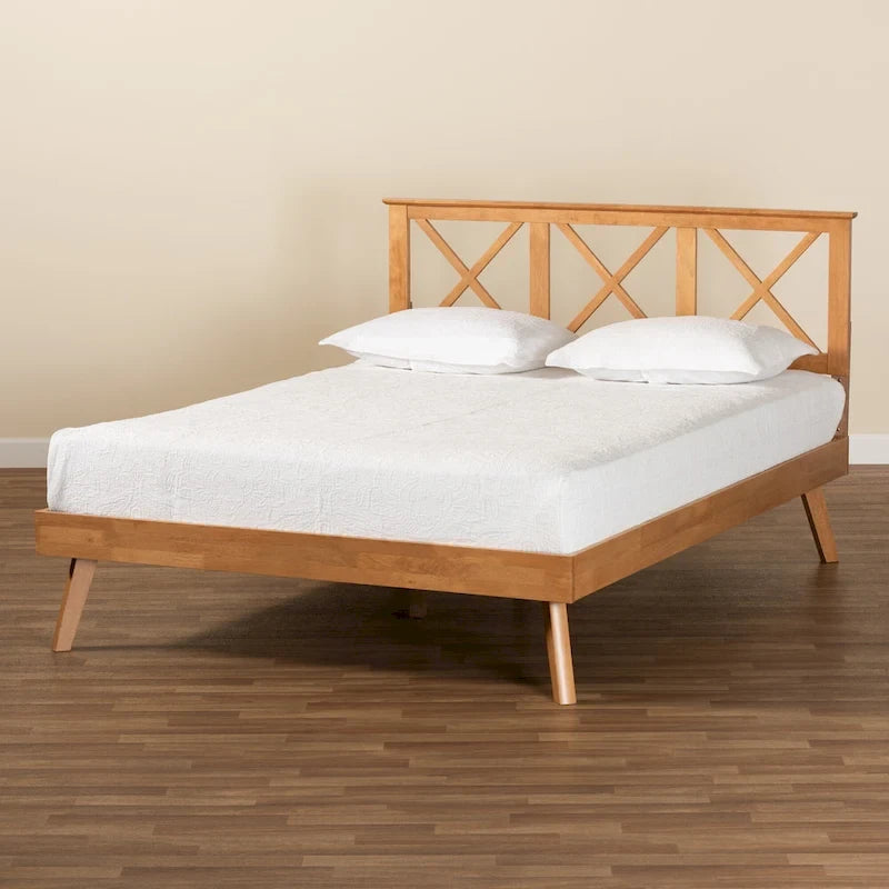 Lit plateforme en bois au fini brun contemporain