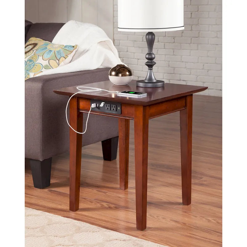 AFI Shaker End Table with Charger in Walnut