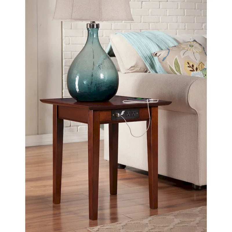Table d'appoint Shaker avec chargeur en noyer