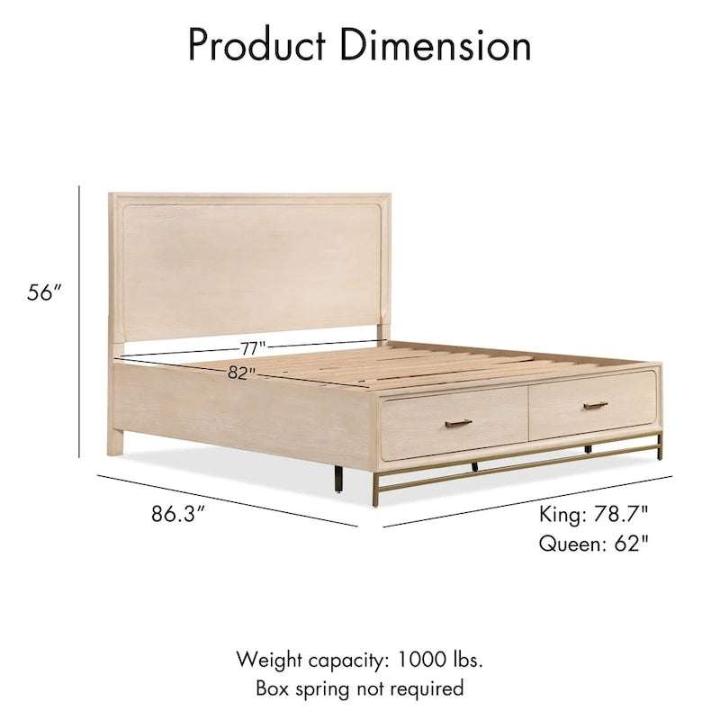 Ensemble de chambre à coucher 2 pièces en bois massif chêne transitionnel, lit et table de nuit
