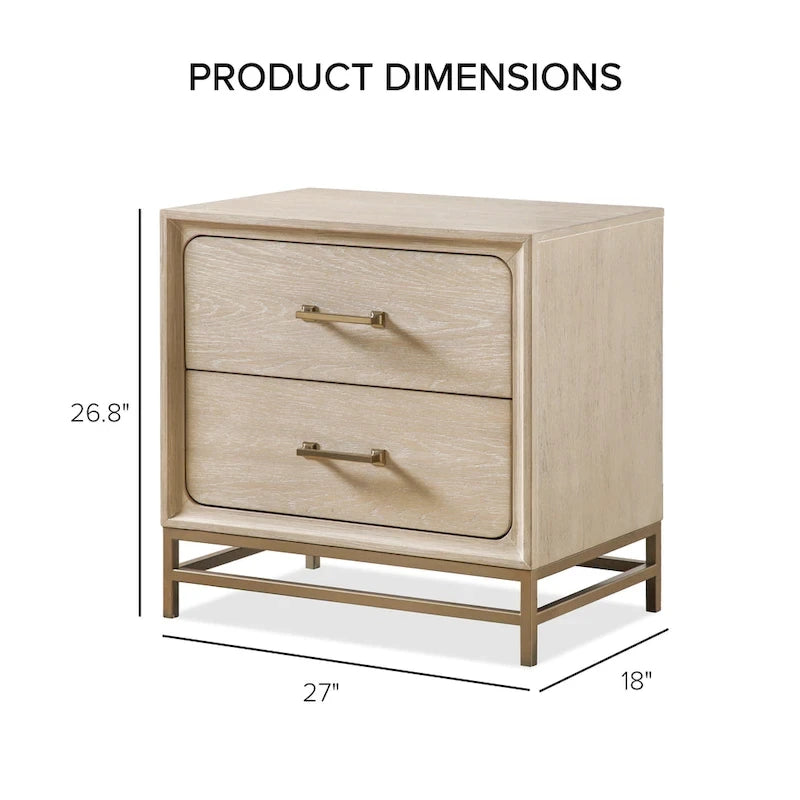 Ensemble de chambre à coucher 2 pièces en bois massif chêne transitionnel, lit et table de nuit