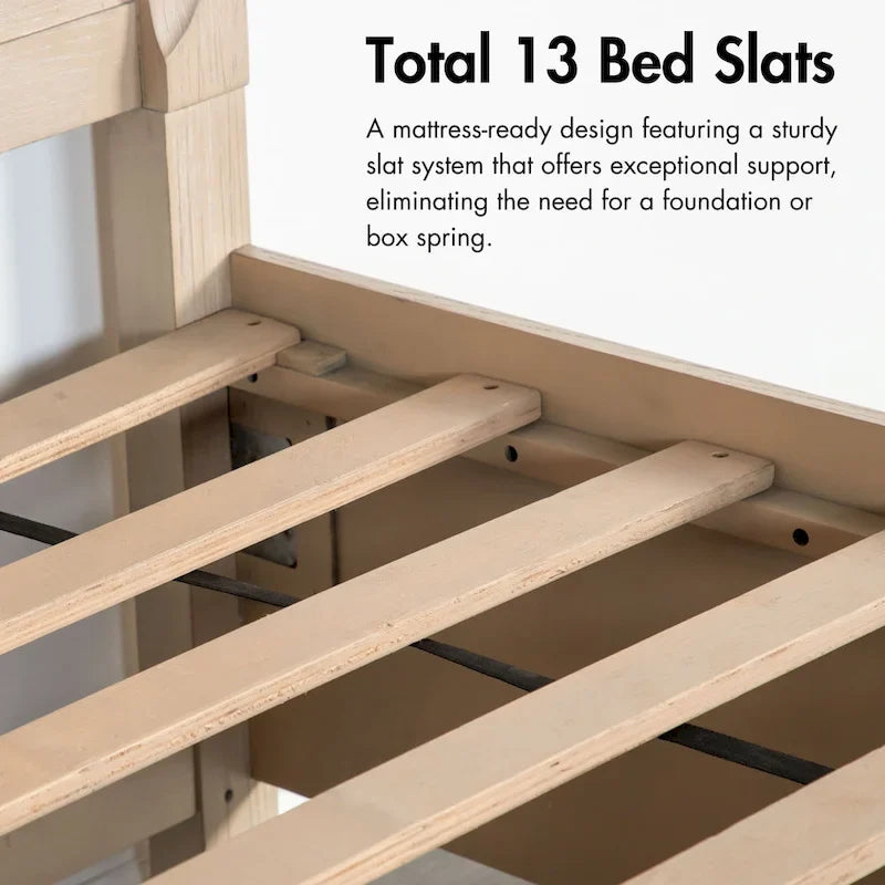 Ensemble de chambre à coucher 2 pièces en bois massif chêne transitionnel, lit et table de nuit