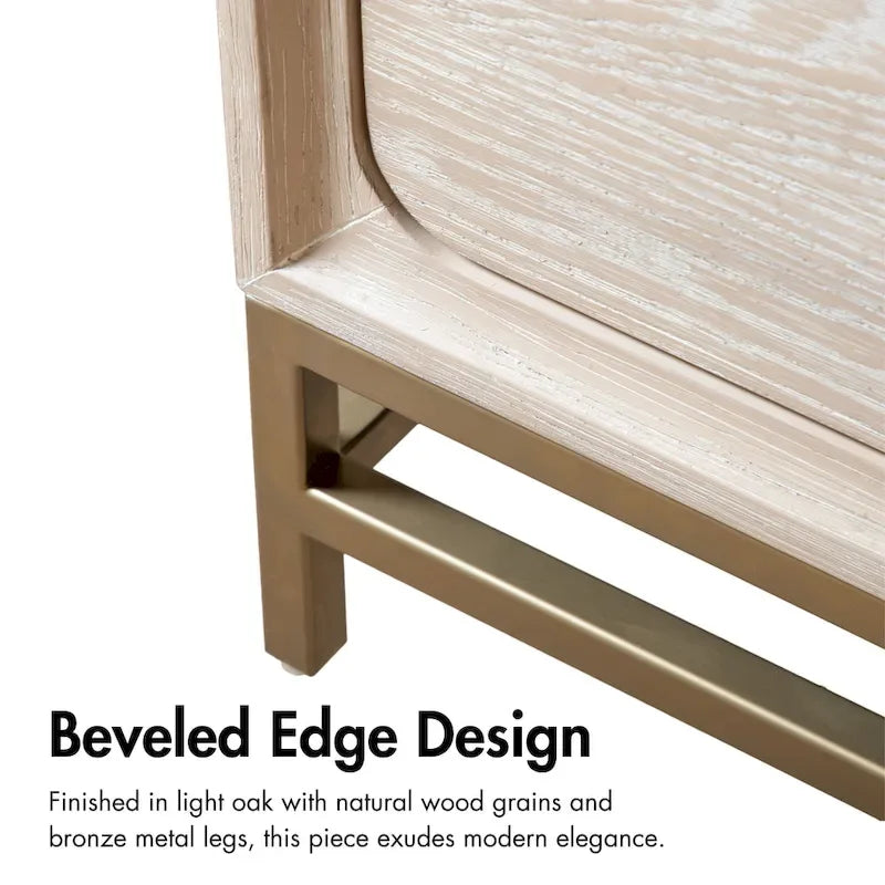 Ensemble de chambre à coucher 2 pièces en bois massif chêne transitionnel, lit et table de nuit