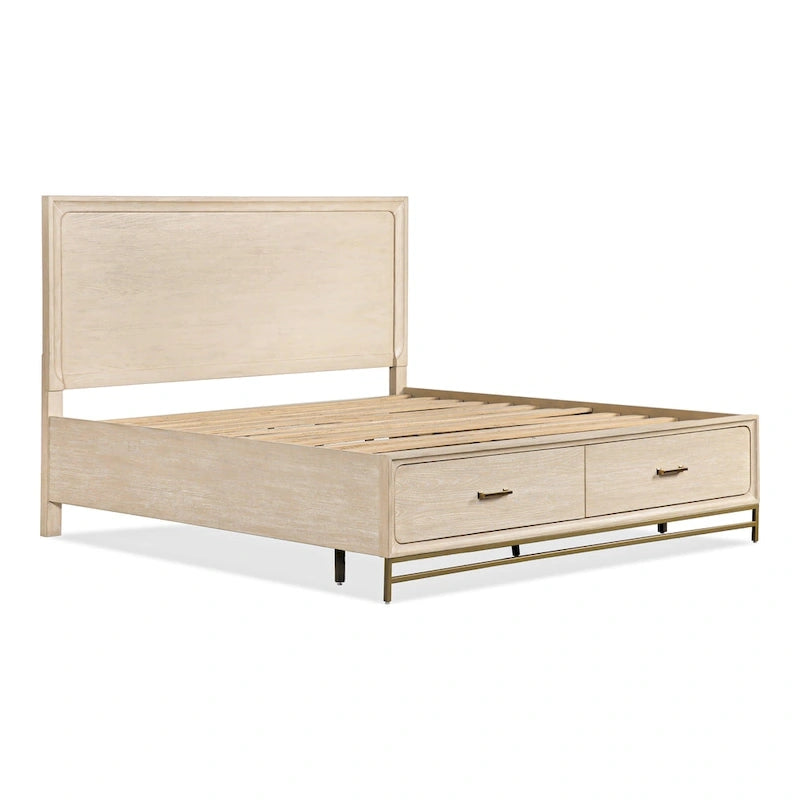 Ensemble de chambre à coucher 2 pièces en bois massif chêne transitionnel, lit et table de nuit