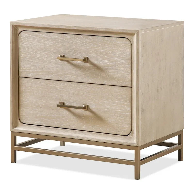Ensemble de chambre à coucher 2 pièces en bois massif chêne transitionnel, lit et table de nuit
