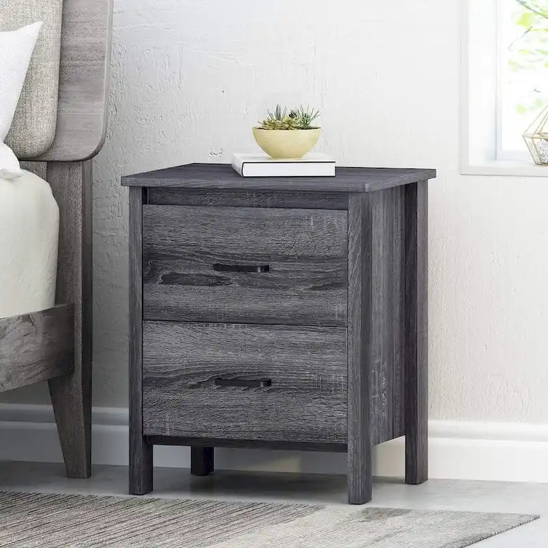 Table de chevet moderne avec 2 tiroirs et poignées métalliques