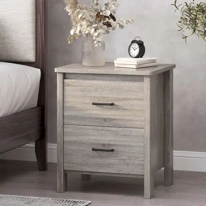 Table de chevet moderne avec 2 tiroirs et poignées métalliques